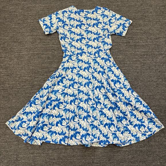 Svaha Twirl Dress Women Small Dragon Fantasy Blue White Pockets Organic Midi - Picture 2 of 10